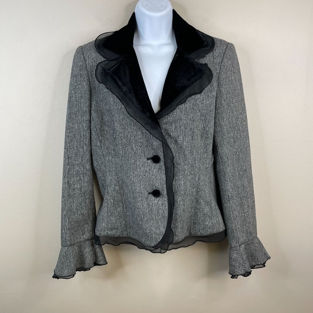 Vintage Whimsigoth Vamp Velvet Chiffon Collar Blazer 10 Glitter Holiday Party
